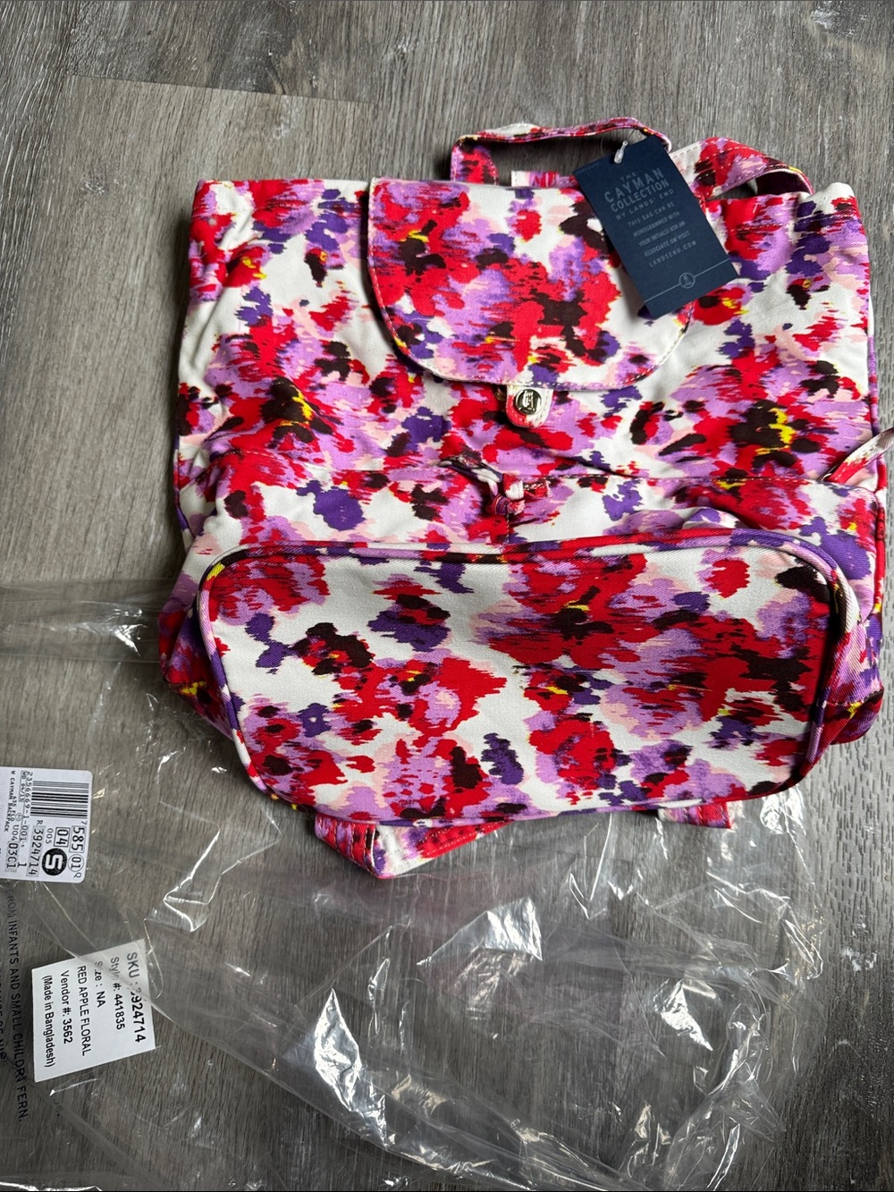 Lands end Women’s Floral Print Pink Red back pack